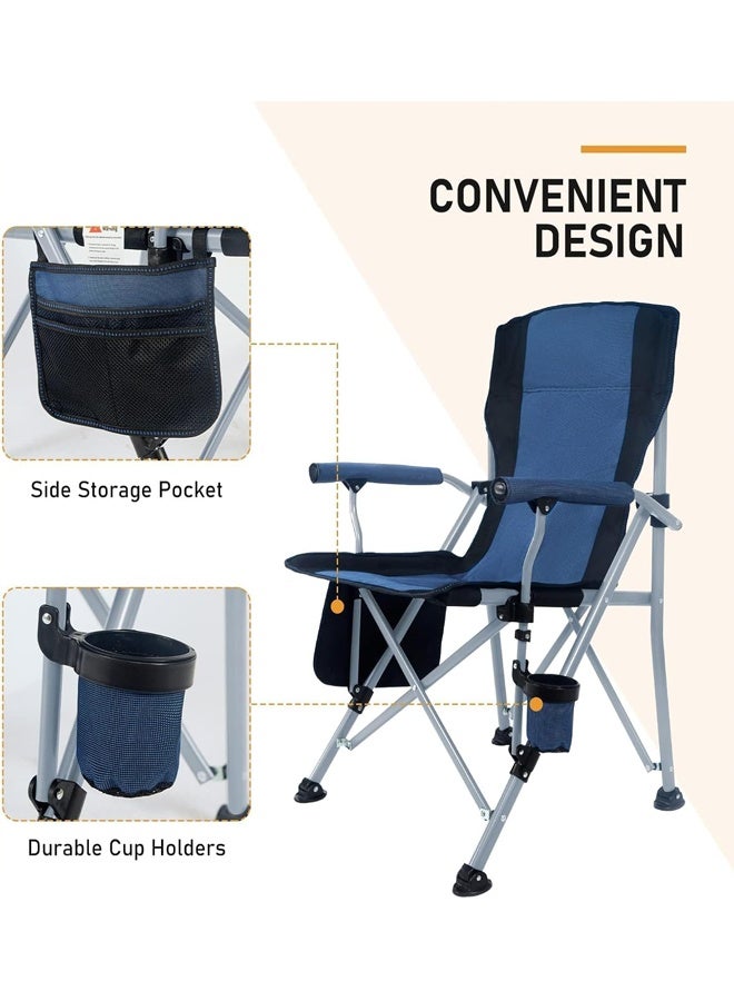 بيوينتي كُرسي تخييم خارجي محمول، خفيف الوزن وقابل للطي، مُصمم لدعم أوزان ثقيلة حتى ١٤٥ كجم، مع مسند ظهر عالٍ ومبطن، ومساند للذراعين تحتوي على حامل للمشروبات، ومرفق معه حقيبة حمل محمولة (أزرق) - Image 4